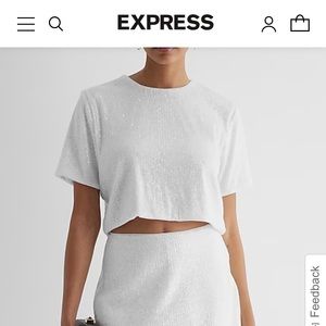 NWT Express Sequin Crew Neck Boxy Cropped Tee